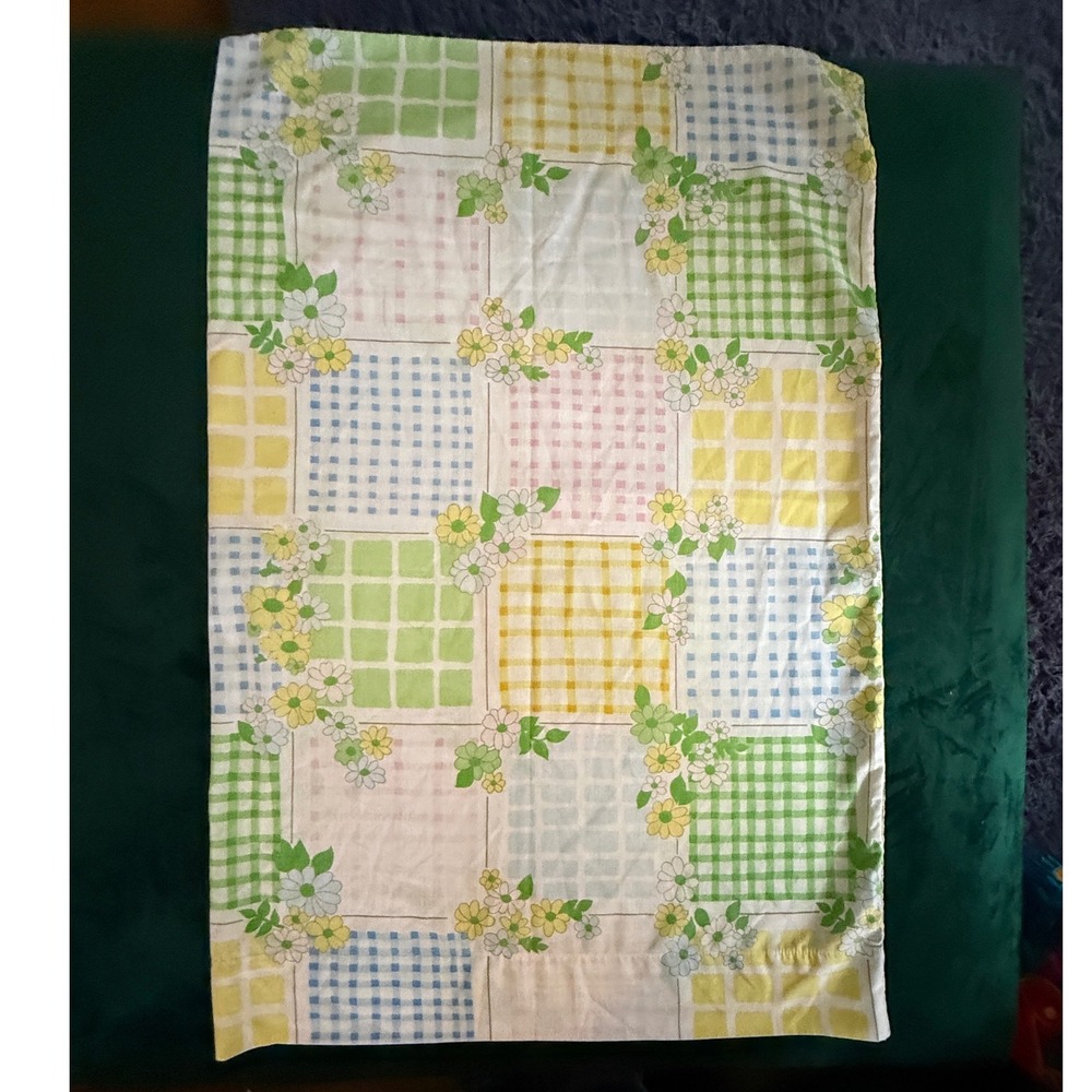 Vintage Cannon Monticello Pillowcase Daisy Gingham Patchwork 20x31